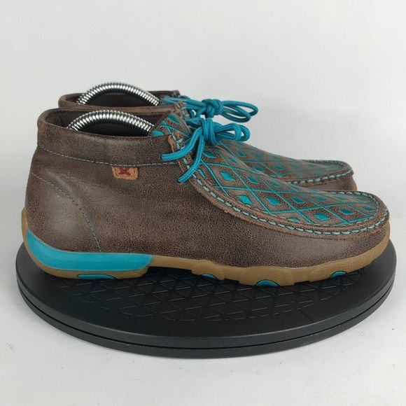Twisted X Chukka Driving Geometric Moccasins Brown Leather Women’s Size 8 - Picture 4 of 12